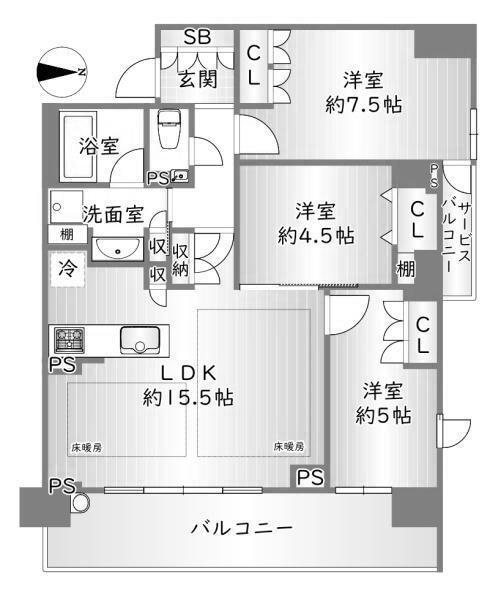 パークホームズ堺町御池(3LDK/7階)の間取り写真