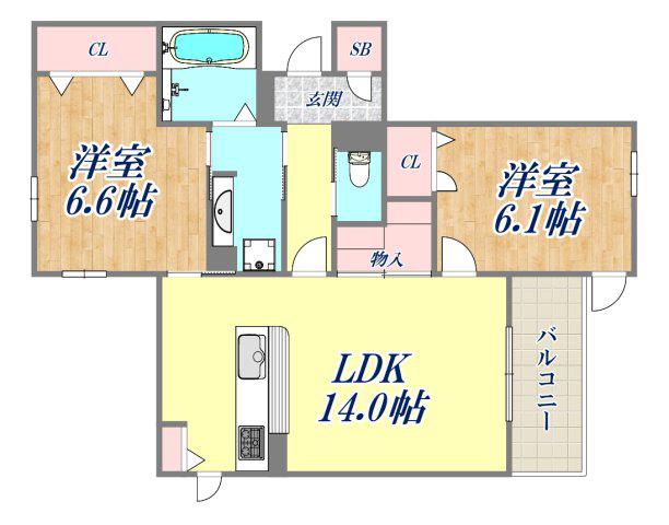 NIGAWA RESIDENCE2(2LDK/1階)の間取り写真