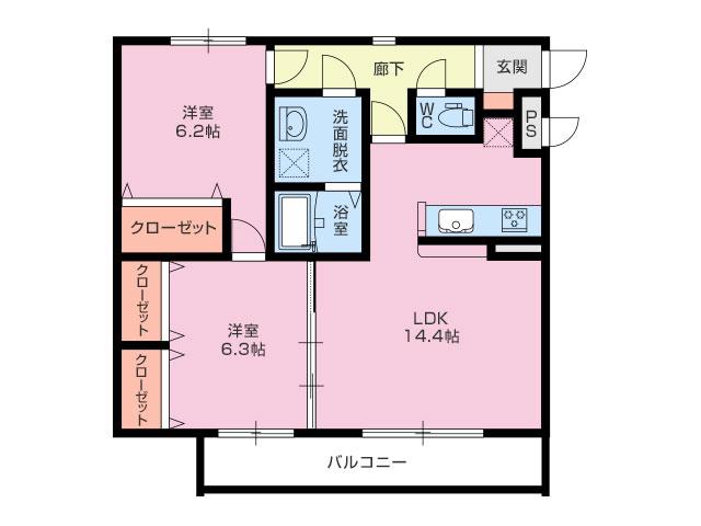 プリマヴェーラ(2LDK/3階)の間取り写真