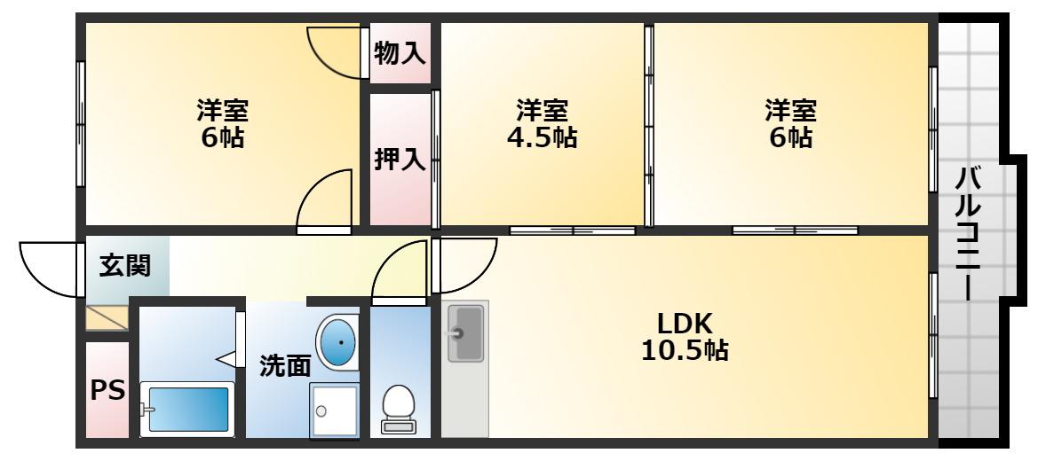 土師ハイツ(3LDK/3階)の間取り写真