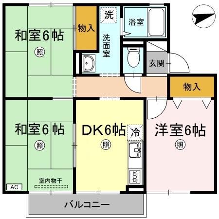 サリネージュ山手E棟(3DK/2階)の間取り写真