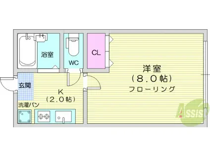 アーバンハイツセレーノ(1K/2階)の間取り写真