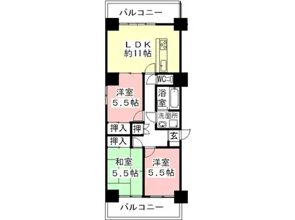 大長良川マンション(3LDK/3階)の間取り写真