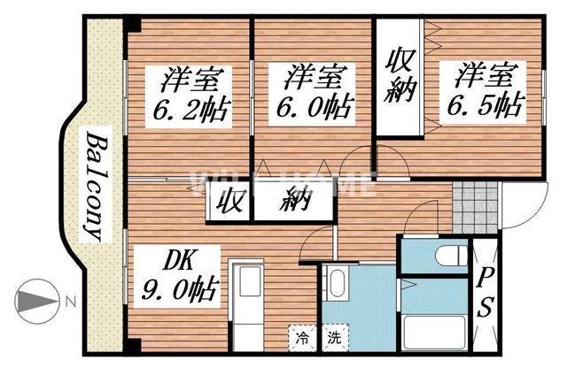 水原マンションII(3DK/3階)の間取り写真