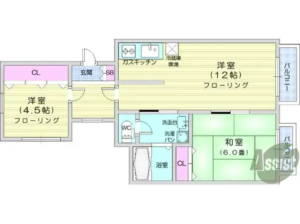 BLESSING高盛(2LDK/2階)の間取り写真