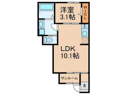 ヒールコート関守(1LDK/1階)の間取り写真