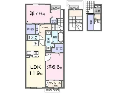 ハピラインふくい 森田駅 バス乗車時間:16分 最寄りバス停で下車 徒歩4分 3階建 築2年(2LDK/3階)の間取り写真