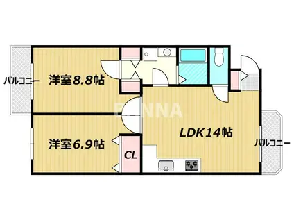 ルグラン関A棟(2LDK/2階)の間取り写真