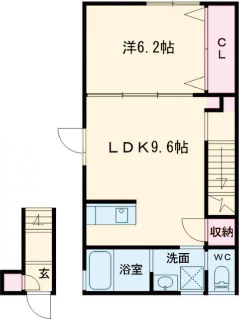 ルポゼ協和C棟(1LDK/2階)の間取り写真
