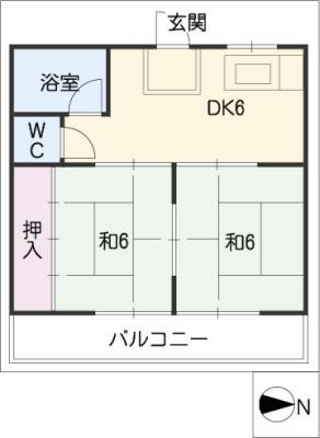浮野ハイツ(2DK/1階)の間取り写真