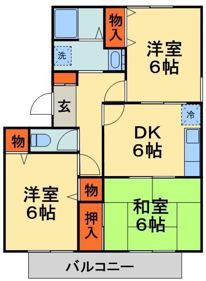 エーデルハイムD(3DK/2階)の間取り写真