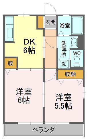 ピアチェーレ(2DK/1階)の間取り写真