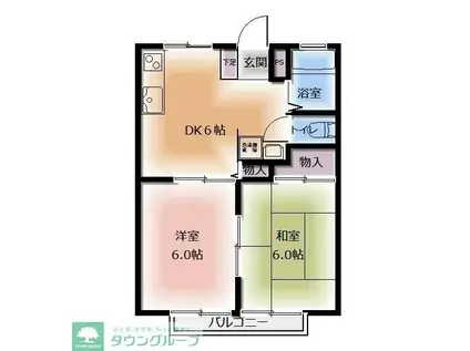 ローズヒルII(2DK/1階)の間取り写真