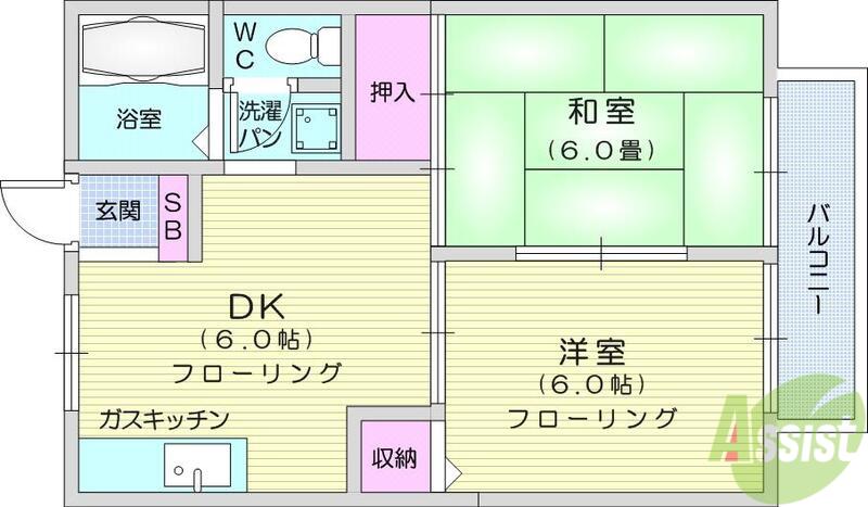 ノブハウス仙台(2DK/2階)の間取り写真