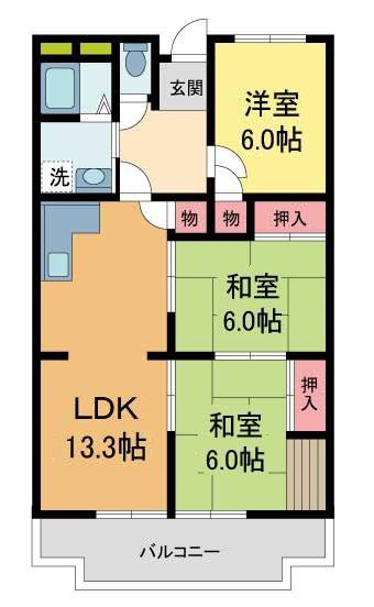 夙川ライムヴィラ(3LDK/2階)の間取り写真