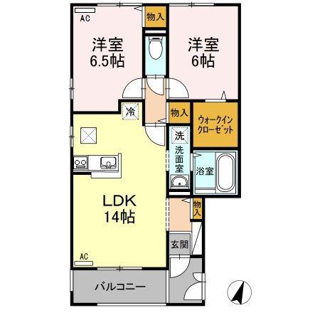 セジュールB棟(2LDK/1階)の間取り写真