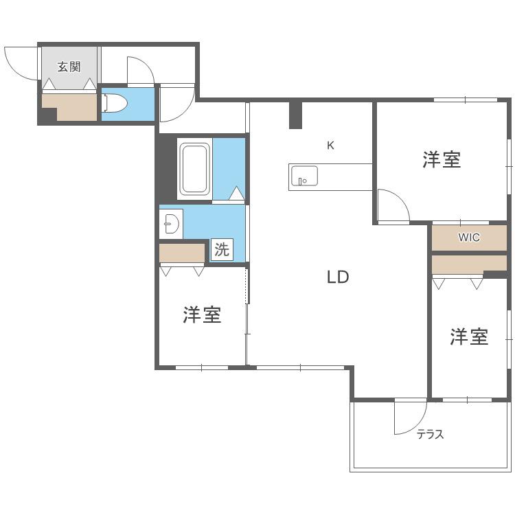 アルファスクエア宮の森2条(3LDK/1階)の間取り写真