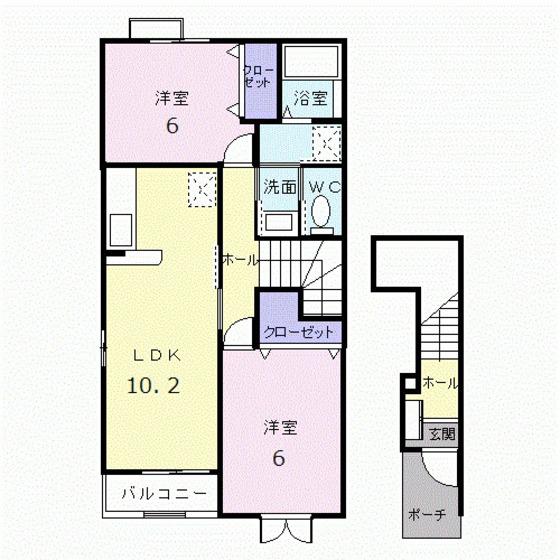 グッディ亀山A(2LDK/2階)の間取り写真