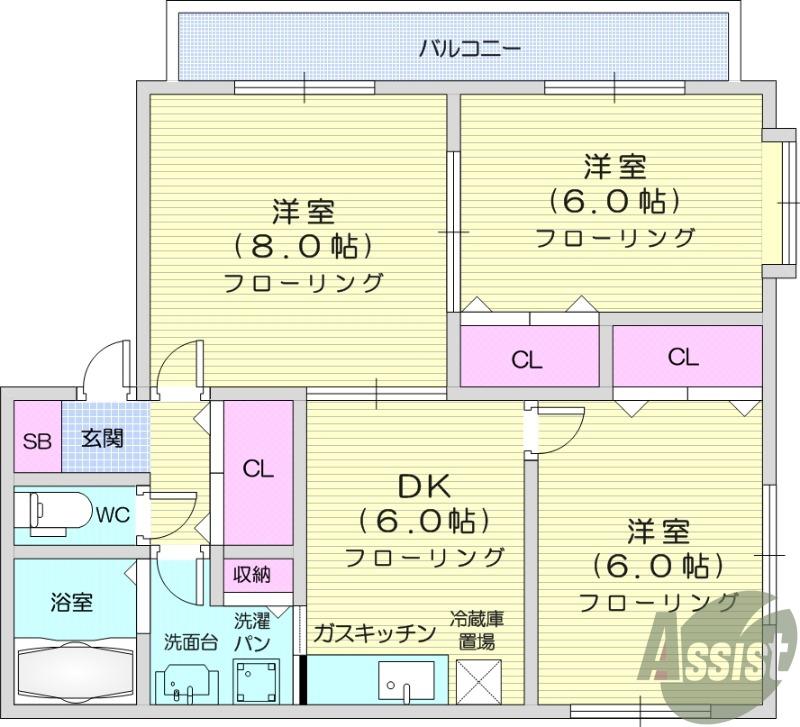 ファミーユ上飯田Ⅱ(3DK/2階)の間取り写真