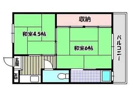 ビレッジハウス木戸 4号棟(2K/3階)の間取り写真