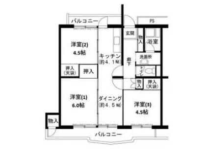 ビレッジハウス志染18号棟(3DK/5階)の間取り写真