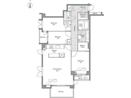 レジディア御殿山(3LDK/3階)の間取り写真