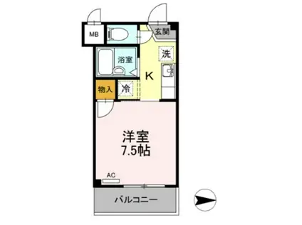 キララハイツ(1K/4階)の間取り写真