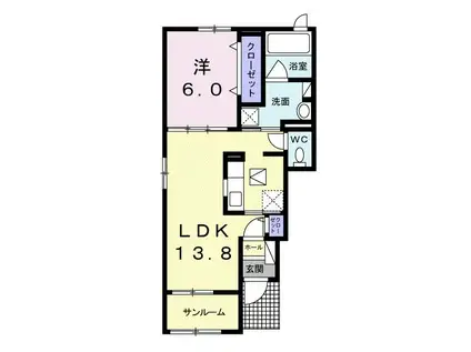 プラシードK C(1LDK/1階)の間取り写真