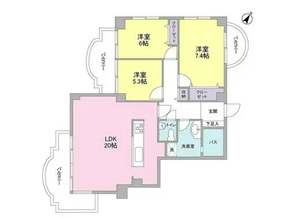 ブロンズストーン宇田川(3LDK/1階)の間取り写真