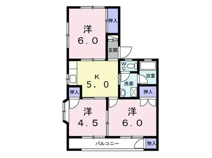ツインハイツA(3K/2階)の間取り写真