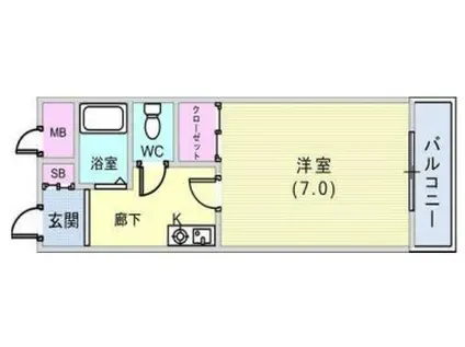 HU岩屋ハイツ(1K/4階)の間取り写真