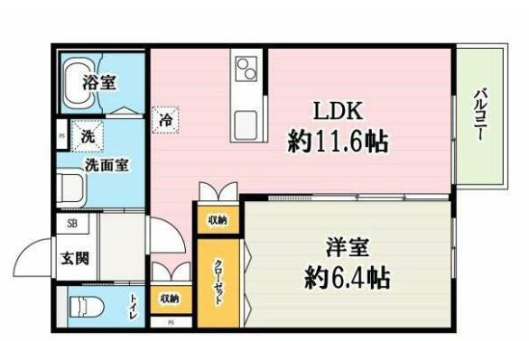 リアン カミカ(1LDK/1階)の間取り写真