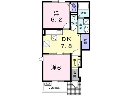 パインフォレスト ソング(2DK/1階)の間取り写真