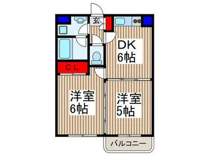 ベルエポック2(2DK/2階)の間取り写真