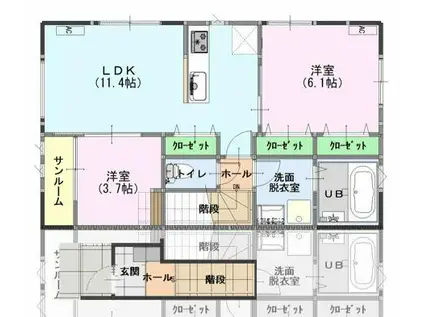 サンパレスベイII(2LDK/2階)の間取り写真