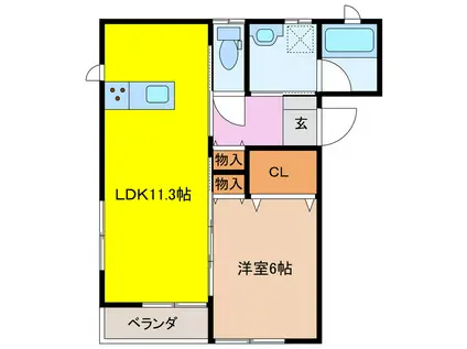 プレミアム3番館(1LDK/1階)の間取り写真