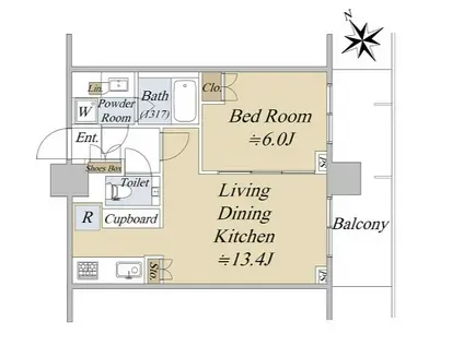 シティタワー新宿(1LDK/32階)の間取り写真