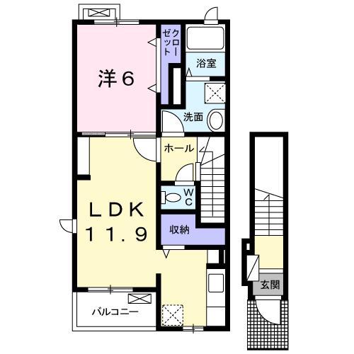 ベル・フルール(1LDK/2階)の間取り写真