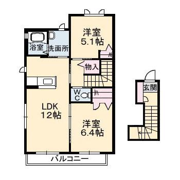 シャーメゾン横黒 B棟(2LDK/2階)の間取り写真