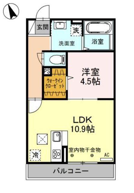 コットンハウス(1LDK/1階)の間取り写真