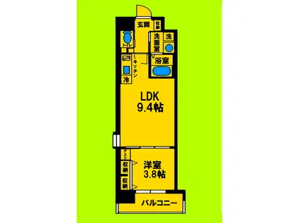 スプランディッド江坂デュー(1LDK/2階)の間取り写真
