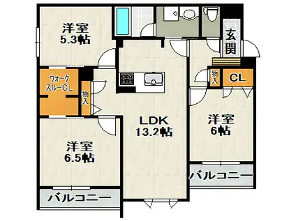 ESPOIR 宝塚・川面(3LDK/2階)の間取り写真