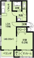 ヒーローパティオ駅西(1LDK/2階)の間取り写真