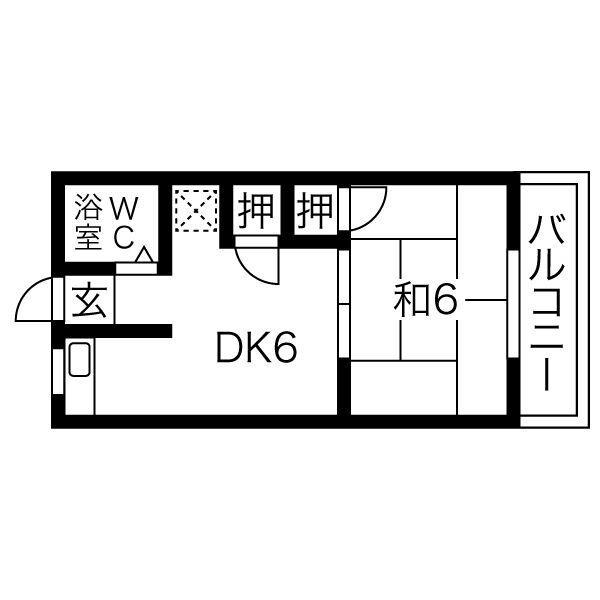 ユニハイツ田村II(1DK/1階)の間取り写真