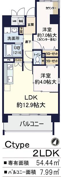 ルチューレ西梅田(2LDK/3階)の間取り写真
