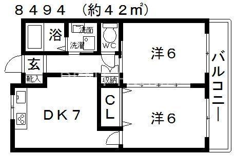 近鉄長野線 富田林駅 徒歩48分 3階建 築27年(2DK/3階)の間取り写真