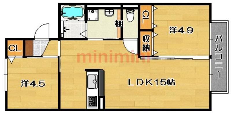 ヴィラスパークシティー(2LDK/1階)の間取り写真