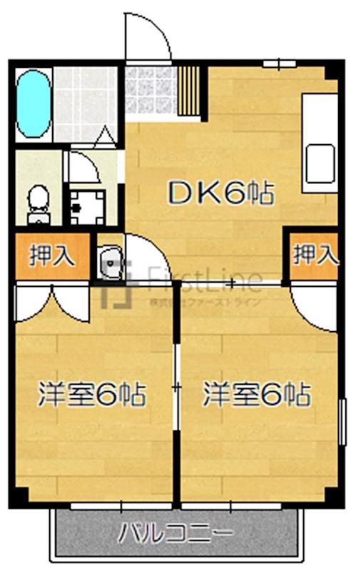 エスポワール二日市II(2DK/2階)の間取り写真