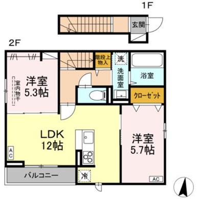 PRIMAVERA吉成台(2LDK/2階)の間取り写真