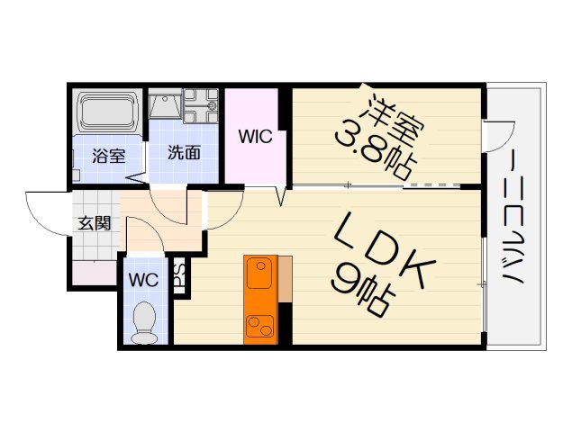 サザンクレスト高師浜(1LDK/2階)の間取り写真